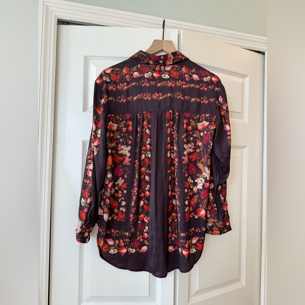 Anthropologie Black Floral Button-Down Shirt - Picture 7 of 7